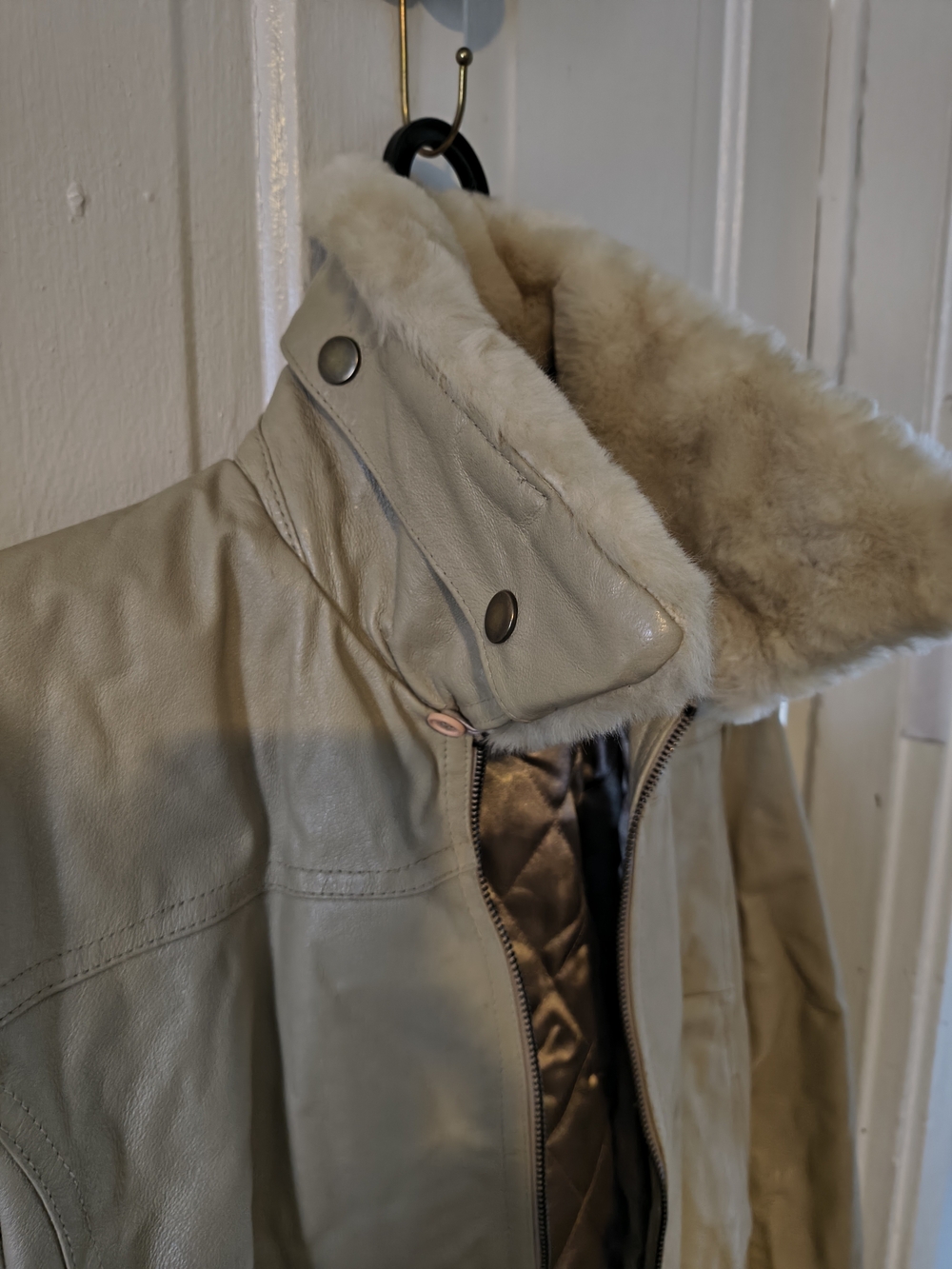 Wilsons Leather Cream Shearling-Trim Leather Jacket